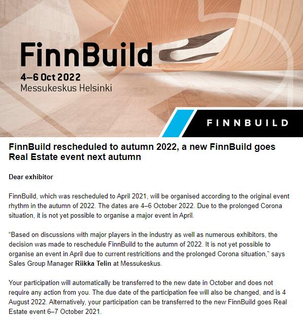 Новое расписание Finnbuild!